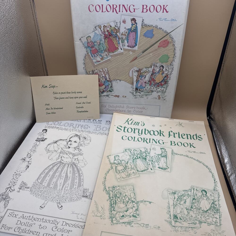 Vintage Kim’s Coloring Book Dolls Storybook Character Lot Box Red Farm Studio